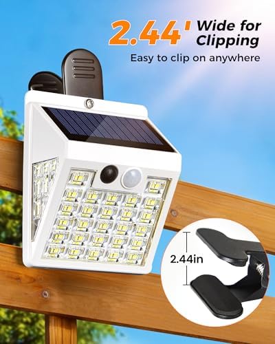 Clip On Solar Lights Outdoor,Motion Sensor Outdoor Lights, 72LEDs 600LM Clip on Solar Fence Lights Outdoor Waterproof LED,Solar Lights for Wall Fence,Deck, Gutter,Camping(4, White)