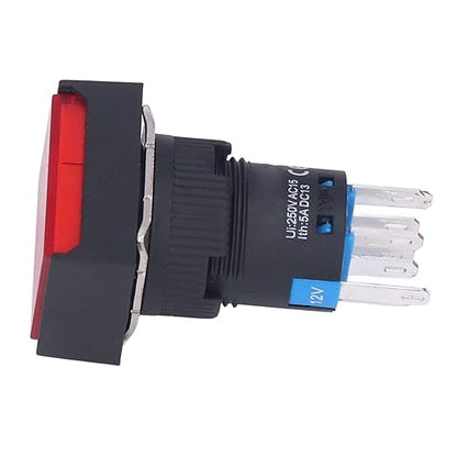 25Pcs Micro Squares Push Button Switch 16mm 12V Self Locking with Light ABS Brass for Automation Equipment DIY Electrical Installation (Red)