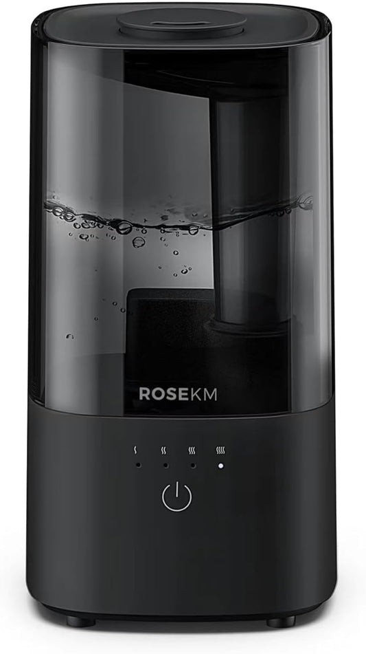 ROSEKM Humidifiers for Bedroom (1.1L), Small Cool Mist Humidifier for Home Plant and Baby Nursery, Quiet Ultrasonic Humidifier with 360° Nozzle, Auto Shut-Off, Filterless, Black