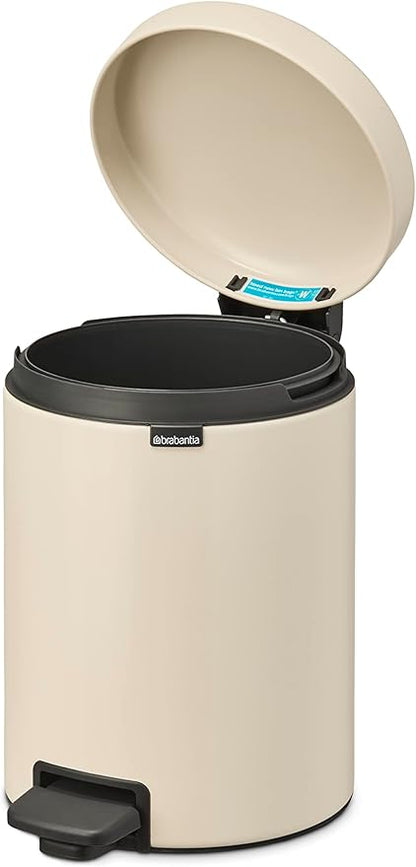 Brabantia New Icon Step Trash Can (1.3 Gal/Soft Beige) Soft Closing Kitchen Garbage/Recycling Can with Removable Bucket