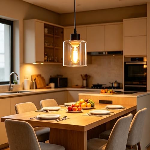 Screw in Hanging Light Fixture Instant Glass Pendant Light,Recessed Light Conversion Kit with E26 Screw-in Adapter for Bedroom,Living Room & Kitchen Island Lighting (Modern)
