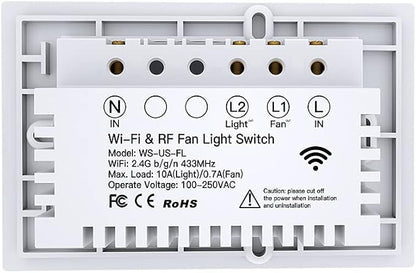 MOES WiFi Smart Ceiling Fan Light Wall Switch, Smart Life/Tuya APP Remote Timer and Counterdown, Compatible with Alexa and Google Home, No Hub Required, Neutral Wire Required,White