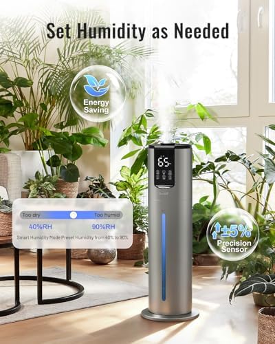 Lacidoll 8L Humidifiers for bedroom up to 500 sq ft, Easy to Clean Humidifier with Washable Parts, Ultrasonic Cool Mist Humidifier for Home Plants Baby Nursery Office, Dark Grey