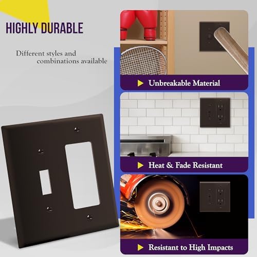 ENERLITES Combination Toggle Light Switch/Decorator Light Switch Plate, Double Switch Wall Plate, Mid-Size 2-Gang 4.88" x 4.92", Polycarbonate Thermoplastic, 881131M-BR, Brown