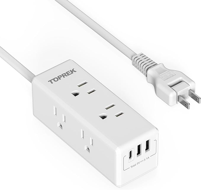 2 Prong Power Strip, TOPREK 2 Prong to 3 Prong Outlet Adapter, 1440J 2 Prong Surge Protector with 6 Outlets & 3 USB, 5FT 2 Prong Extension Cord with Swiveling Flat Plug, Ideal for Non-Grounded Outlet