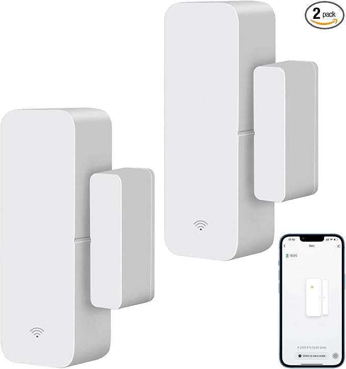 WiFi Door Sensor, Tuya Smart Door Window Sensor,Wireless Window Sensor Real-time Alarm Compatible with Alexa Google Assistant,Home Security Door Open Contact Sensor for Business Burglar Alert (2 Pack)