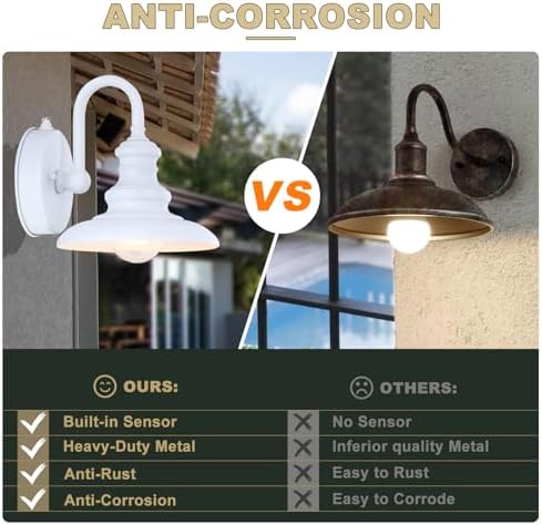 LONEDRUID Dusk to Dawn Sensor Outdoor Gooseneck Barn Light Fixture White