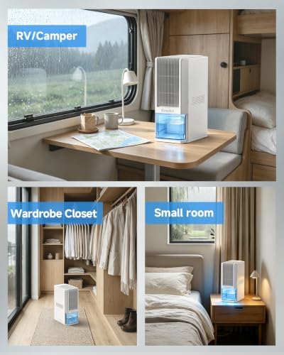 EasyAcc Small Dehumidifier for Bathroom, 68 OZ Dehumidifier for RV with Auto Shut Off, Removes Up to 40 OZ/Day, Quiet Portable Dehumidifier with 7 Color LED Light, Auto Defrost for Bedroom Closet