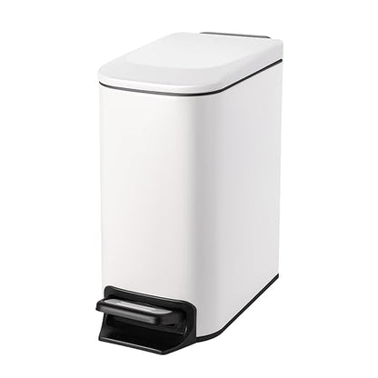 Cesun Small Bathroom Trash Can with Lid Soft Close, Step Pedal, 6 Liter / 1.6 Gallon Stainless Steel Slim Garbage Can for Bedroom, Diaper Waste Basket with Removable Inner Bucket (White)
