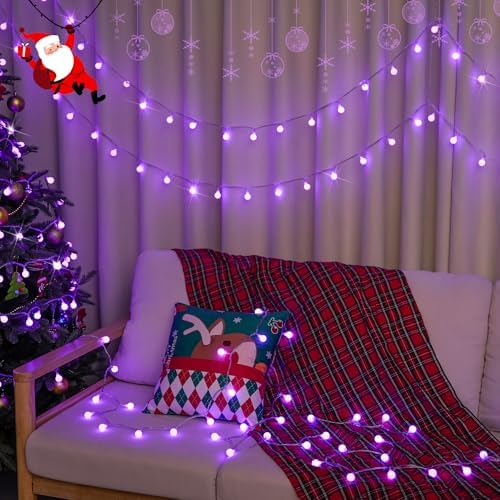 JMEXSUSS Connectable 100 LED Globe Purple Halloween Lights Indoor 8 Modes