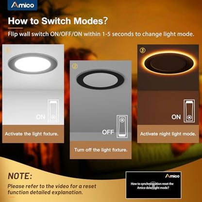 Amico 2 Pack 6 Inch LED Recessed Light with Night Light, 5CCT, Black