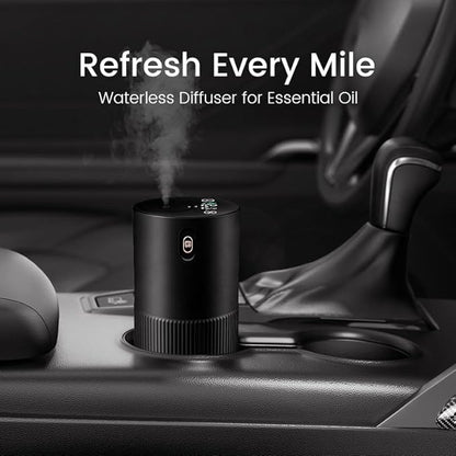 Waterless Diffuser for Essential Oil, Aluminum Alloy & Fabric, 0.33 Fl Oz/ 10mL, Waterless Diffusers, Scent Diffuser with Timer & 4 Mist Levels for Home, Room, Car, Office - Black