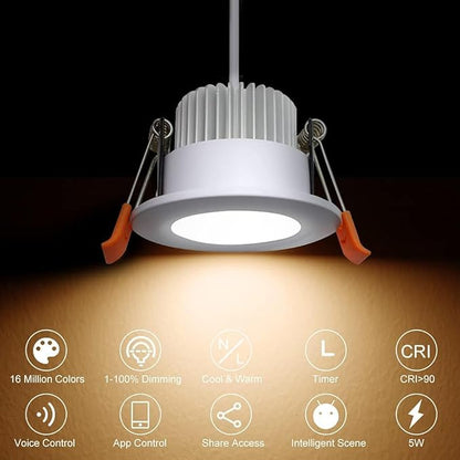 YGS-Tech Smart 3 Inch Recessed Lighting, WiFi LED Downlight 5W 120V, Compatible with Alexa and Google Home, Dimmable RGB & CCT 2700-6500K, Black Trim, LED Ceiling Light with Driver (10 Pack)