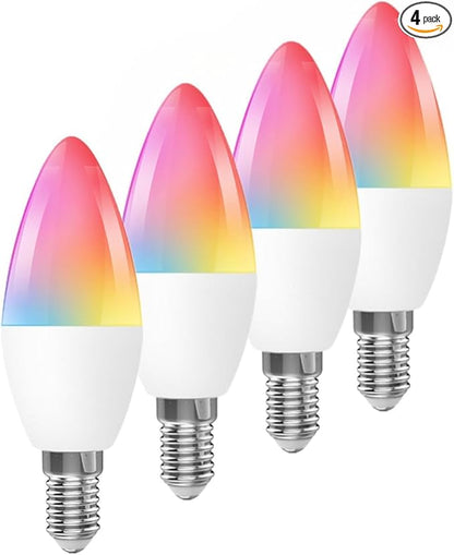 C37E12 LED Bulb,Wi-Fi Smart LED Light Bulb, Dimmable(3000-6000K), Remote Control,Decorative Candle Lamp for Stage Home Decor, 4Pack