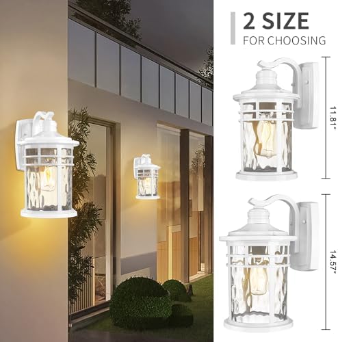 Darkaway Outdoor Wall Light Fixture,2pcs 14.57inch Large Outside Porch Lights Wall Mounted Water Ripple Glass Exterior Waterproof Lantern Modern Wall Sconce Lighting for House Front Door