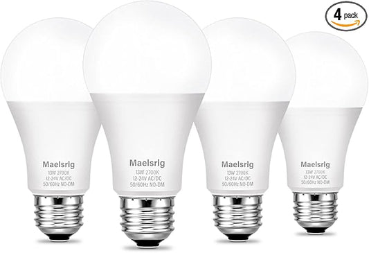 LED 12V Light Bulb, 100W Equivalent, Soft White 2700K, 13W 1200 Lumens, 12 Volt AC/DC, Non-Dimmable, E26 Base, Low Voltage Light Bulbs for Boat, RV, Shed, Off Grid Cabin, and Solar Power, 4-Pack