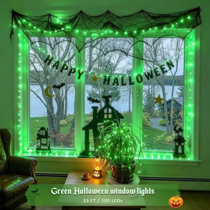 JMEXSUSS 100 LED Green Halloween Fairy Lights Plug in with Remote