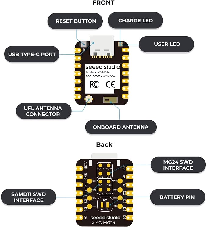 Seeed Studio XIAO MG24 3PCS Pack - Silicon Labs EFR32MG24, Matter Native Over Thread/BLE 5.3, Arduino IDE Compatible, 1.95μA Ultra-Low-Power, Secure Vault, 19 GPIOs
