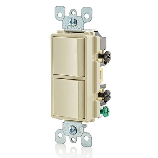 Leviton 15 Amp, 120/277 Volt, Decora Single-Pole, AC Combination Switch, Commercial Grade, Grounding, 5634-I, Ivory