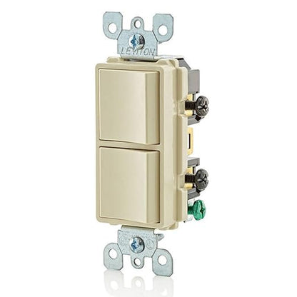 Leviton 15 Amp, 120/277 Volt, Decora Single-Pole, AC Combination Switch, Commercial Grade, Grounding, 5634-I, Ivory