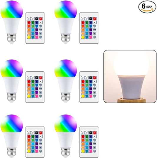 6Pcs 10W RGB Light Bulb E27/E26 Timing Multifunction Spotlight 16Colors Changing Dimmable 85-265V Indoor Atmosphere Nightlight 110V Bar Counter KTV Party Festival Background Decorative With IR Remote