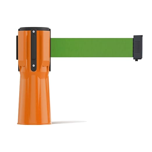 Trafford Industrial 11 Ft. Cone-Mounted Retractable Belt Barrier Orange Case with Green Belt
