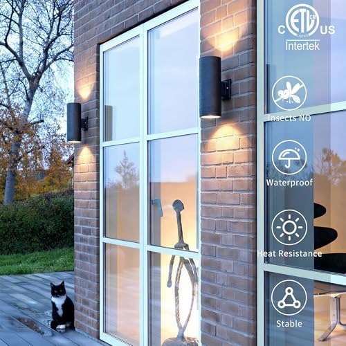 mirrea 14" Modern Outdoor Porch Light in 2 Lights, Matte Black, 4 Pack