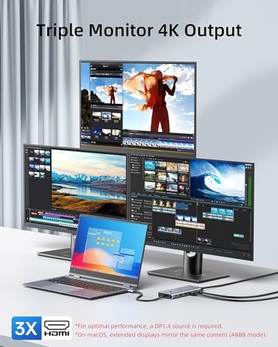 LIONWEI USB C Docking Station Multiport Adapter with Triple Monitor 3 HDMI