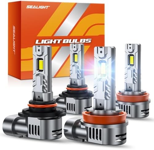 SEALIGHT 9005 and H11 Bulbs Combo, 160,000LM 1500% Wider Driving Vision Mini Size, 9005/HB3 H11/H8/H9 Fog Lights with Fan, Plug and Play, Pack of 4