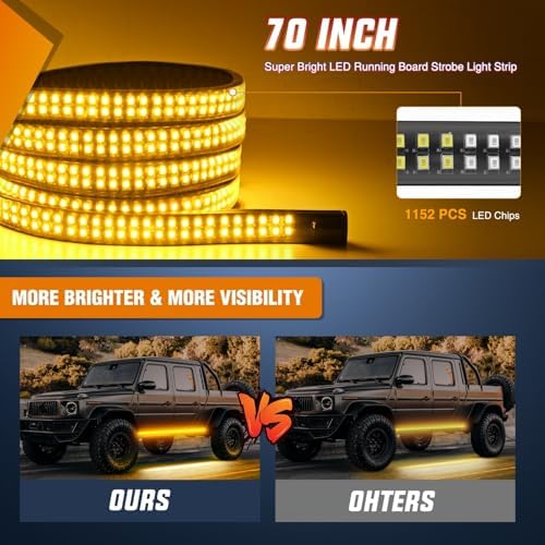 Nilight 2PCS 70 Inch Running Board LED Lights Strip Amber for Truck