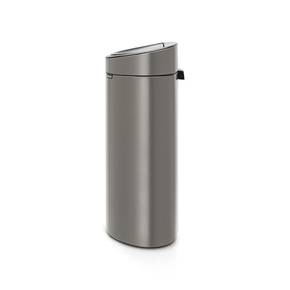Brabantia Press-Top Kitchen Trash Can with Flat Back | Platinum | 10.6 Gallon / 40L | Home Trash Can with Soft-Touch Stay-Open Lid & Removable Inner Bucket | Fits Flat Against Walls | + Trash Bags