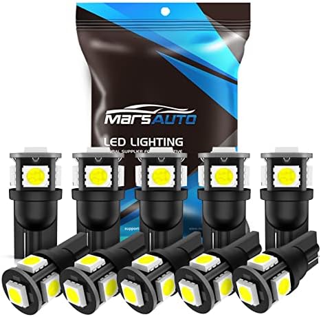 Marsauto T10 168 194 2825 LED Light Bulbs Super Bright 5SMD Exterior License Plate Lights Lamp, Car Interior Courtesy Dome Lights Map White, Pack of 10
