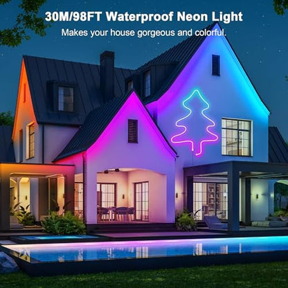 Cozylady RGB Neon Light LED Rope Light,Waterproof Bluetooth APP Remote Control Music Sync Strip Light,24V Flexible DIY Silicone Light for Bedroom Home Indoor Outdoor Decoration (100Ft/30M)
