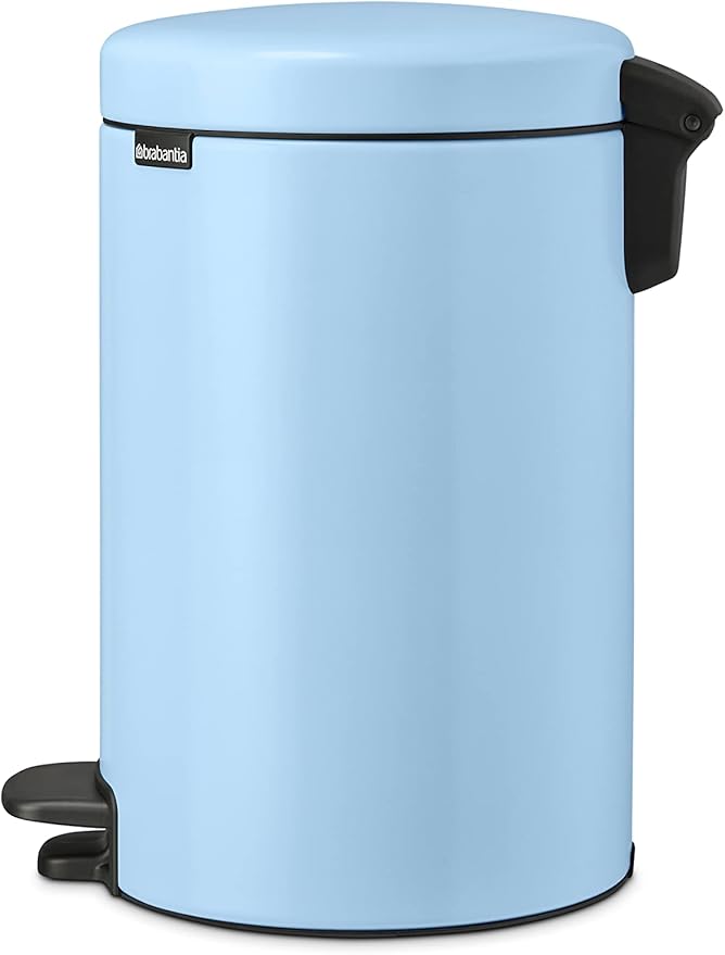 Brabantia Step-On Small Trash Can | Dreamy Blue | 3.2 Gallon / 12L | Bathroom, Bedroom, Office Trash Can, Light Pedal Opening, Handle & Removable Inner Bucket | 9.9 x 13.3 x 16.2 | + Trash Bags