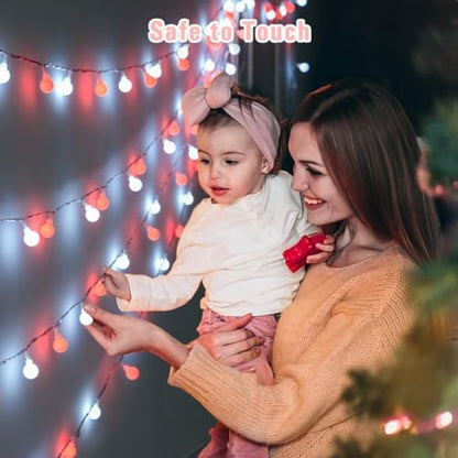 JMEXSUSS Connectable 100 LED Globe Red and White Christmas Lights Indoor