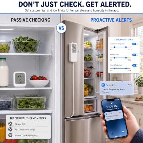 DAYTECH WiFi Freezer Alarm Thermometer, 1 Pack with App Alerts