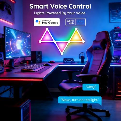 Smart WiFi Wall Light, DIY Geometry Splicing Gaming Lights Compatible with Alexa and Google Assistant, Music Sync & Voice Control, LED Wall Lights for Home Decor & Game Room, Bedroom (9 Lines, White)