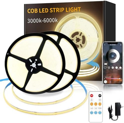 100FT COB LED Strip Lights Warm White Dimmable DC 24V 3000K