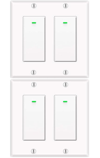 Micmi Smart light switch 2gang, Works with Alexa, Compatible with Google Assistant, No Hub Required, Smart Home WiFi Wireless, Suit for 1/2/3/4 Gang Switch Box, Neutral Wire Required, White 4pack