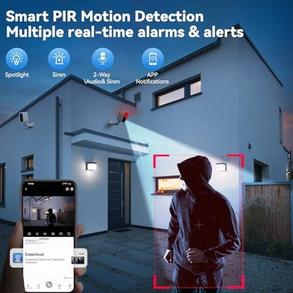 Solar Security Cameras Wireless Outdoor, 2-Cam Kit, 2K Home Security Camera System with 128GB Local Storage, No Subscription Required, PIR & AI Human Detection, Color Night Vision