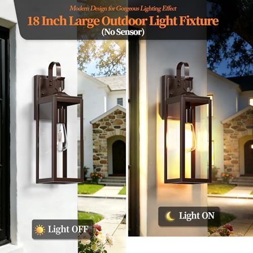 18'' Large Outdoor Wall Lights 2 Packs, Brown Exterior Lighting Fixtures