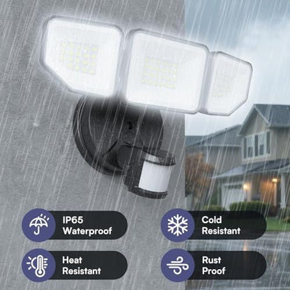 65W Motion Sensor Outdoor Lights, 6500LM Hardwired Floodlight, IP65