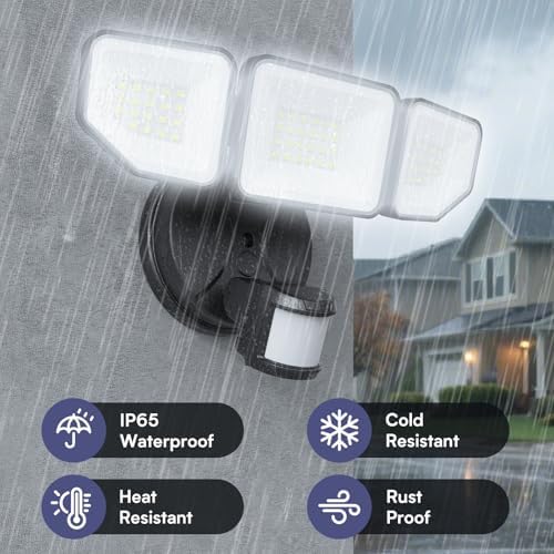 65W Motion Sensor Outdoor Lights, 6500LM Hardwired Floodlight, IP65