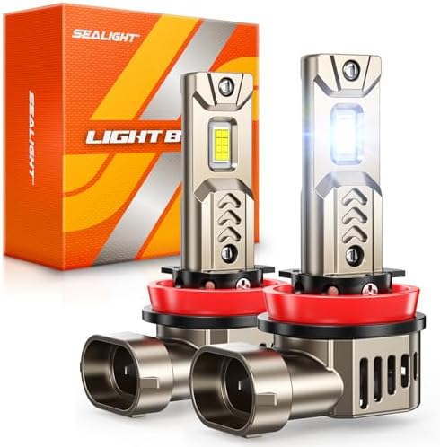 SEALIGHT 12X Super Brighter H11/H8/H9 Light Bulb than Origin, 6500K White Built-in Driver, 70000LM H9/H8/H11 LED Bulb 360° Adjustable Plug-N-Play, 70000Hrs Lifespan IP68 Waterproof, Pack of 2