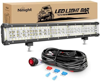 Nilight Side Shooter LED Light 1PC 22" with Wiring Kit for Truck SUV UTV