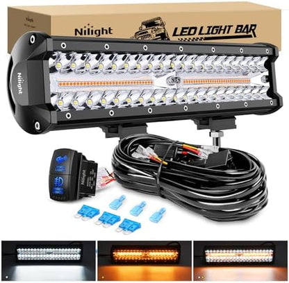 Nilight 12Inch Off-Road LED Light Bar White Amber 3 Lighting Modes