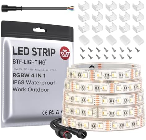 BTF-LIGHTING RGBW LED Strip IP68 Waterproof Warm White DC12V 16.4FT 300LED