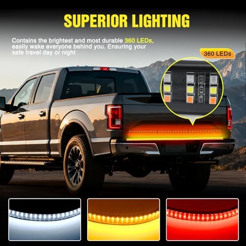 Nilight Truck Tailgate Light Strip 48" Triple Row 360 LED Running Light Bar