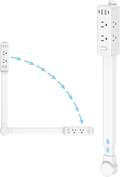 Olcorife Outlet Extender Stick, Power Strip with 6 Outlets & 4 USB Ports, Extends 22"-34", Rotates 180°(90° per Side), Home Dorm Essential for Nightstand, Couch and Desk