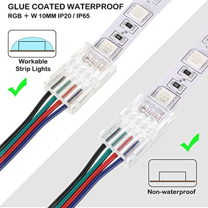 Flutesan 20 Pcs 4 Pin 10 mm LED Strip Connector RGB Lights Waterproof Adapter 22 AWG Wires Connector for Strip Light Unwired Gapless Track 5v 12v 24v